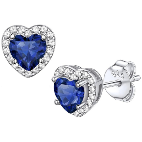 Sapphire Heart Stud Earrings