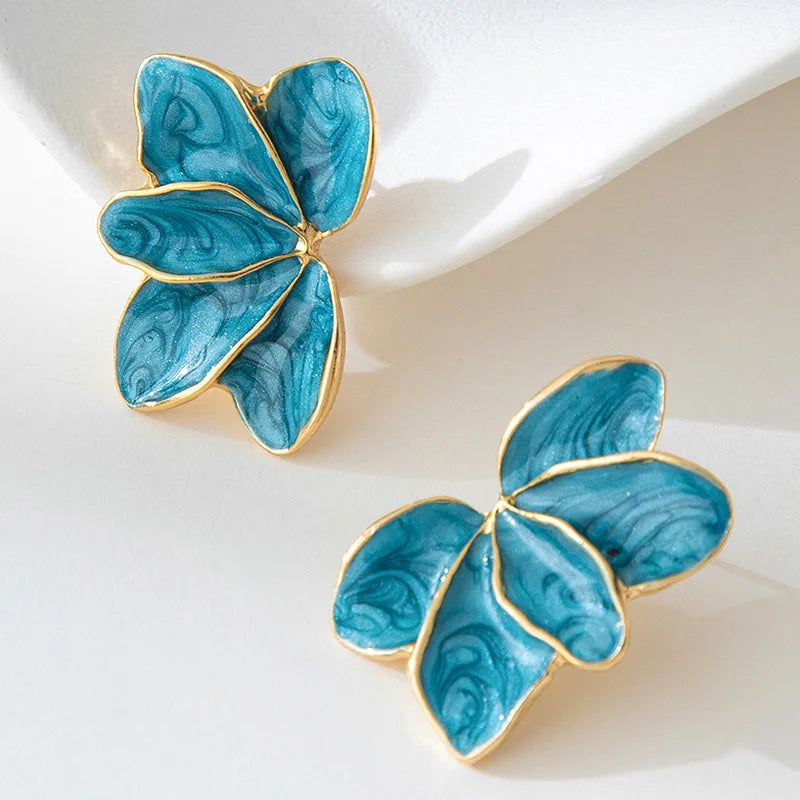 Elegant Red Enamel Petal Drop Earrings