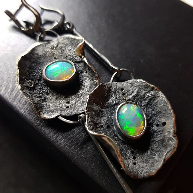 Green Opal Boho Earrings