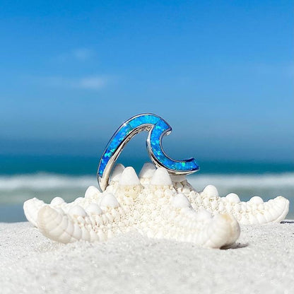 Silver Blue Opal Wave Ring
