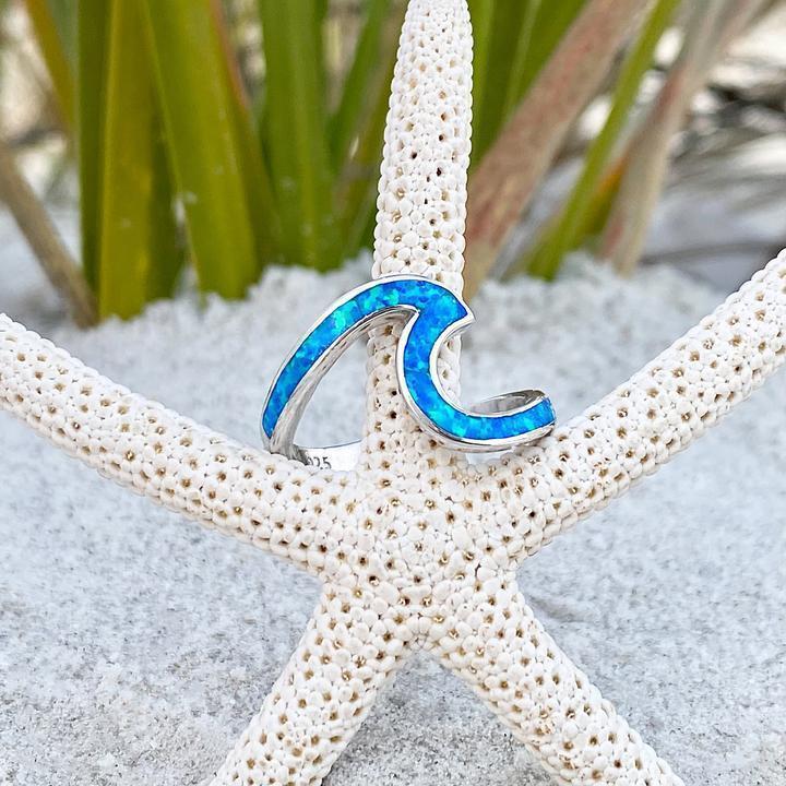 Silver Blue Opal Wave Ring