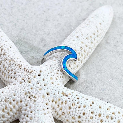 Silver Blue Opal Wave Ring