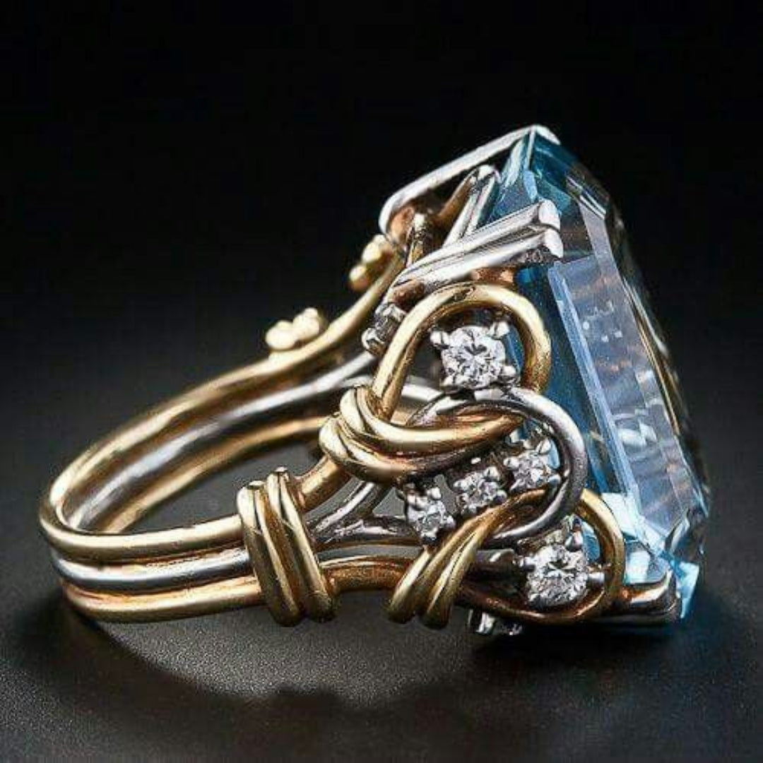 Gold Ring with Blue Zircon Stone