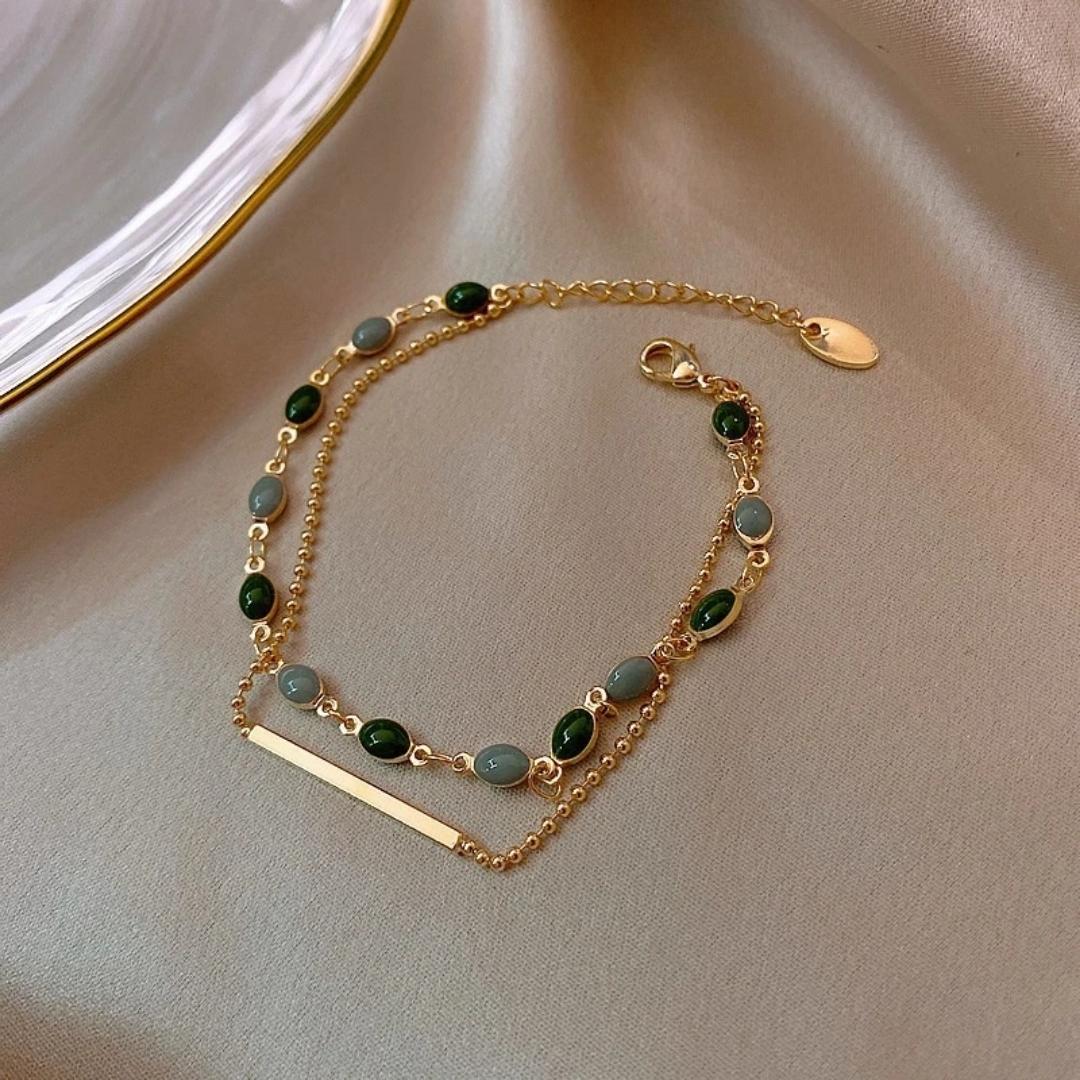 Golden Green Stones Bracelet