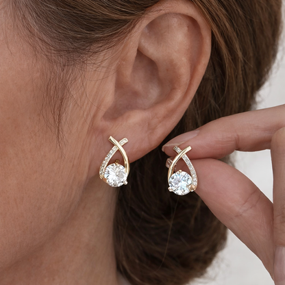 Golden Cross Zirconia Stud Earrings