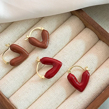 Romantic Red Enamel Heart Earrings