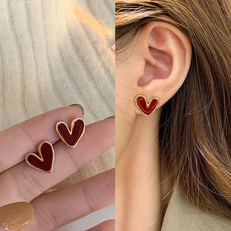 Red Heart Stud Earrings