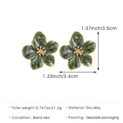 Vintage Green Enamel Flower Stud Earrings