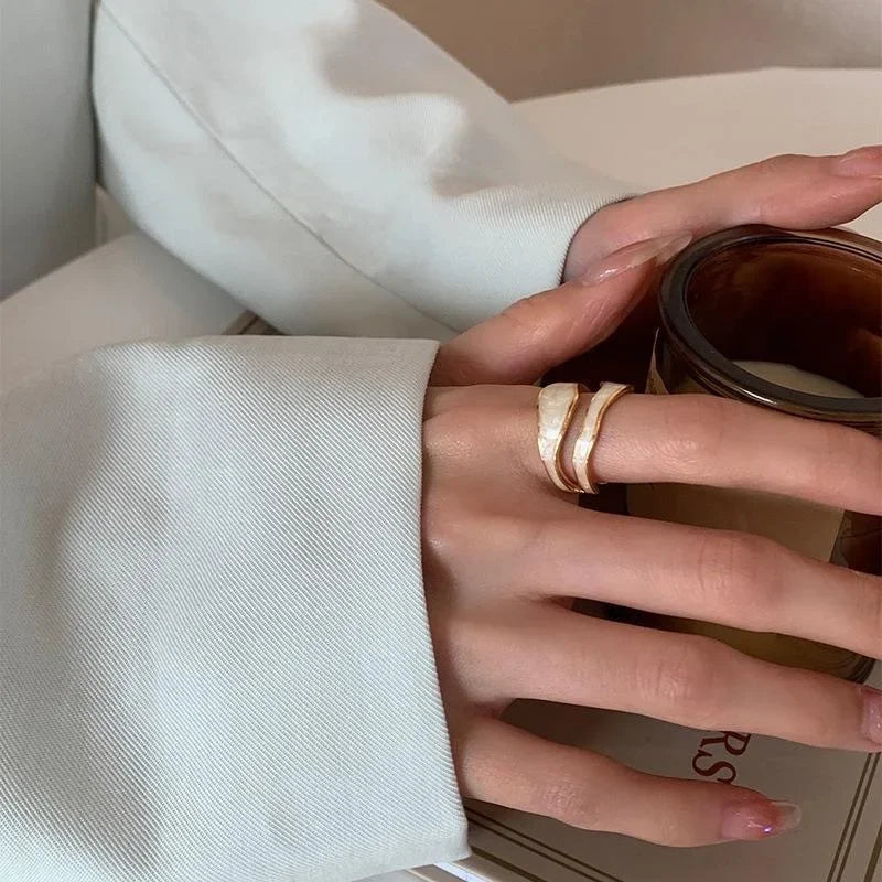 Vintage White Enamel Geometric Adjustable Ring