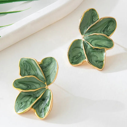 Elegant Red Enamel Petal Drop Earrings