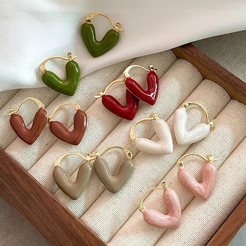 Romantic Red Enamel Heart Earrings
