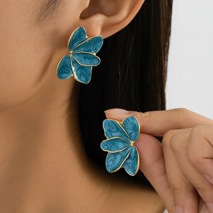 Elegant Red Enamel Petal Drop Earrings