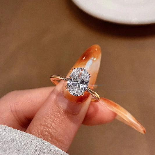 Sophisticated Sterling Silver Oval Cut Engagement Ring
