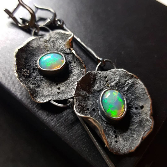 Green Opal Boho Earrings